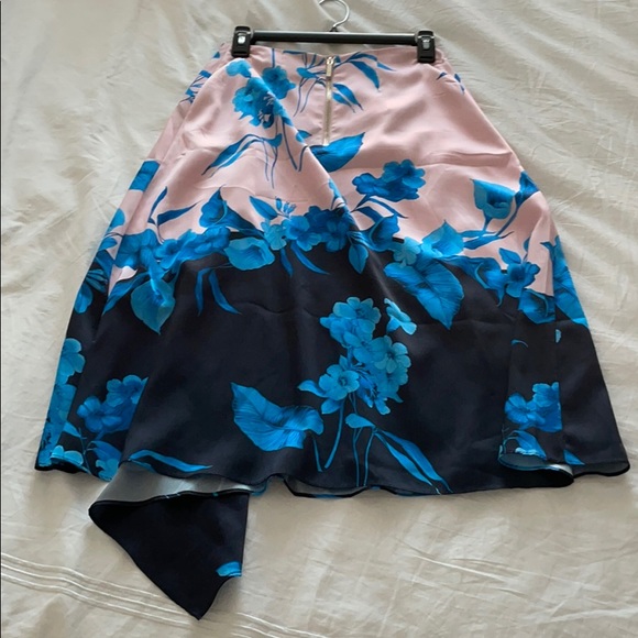 TED BAKER Pink Blue Floral Asymmetrical Midi Skirt - Picture 11 of 11
